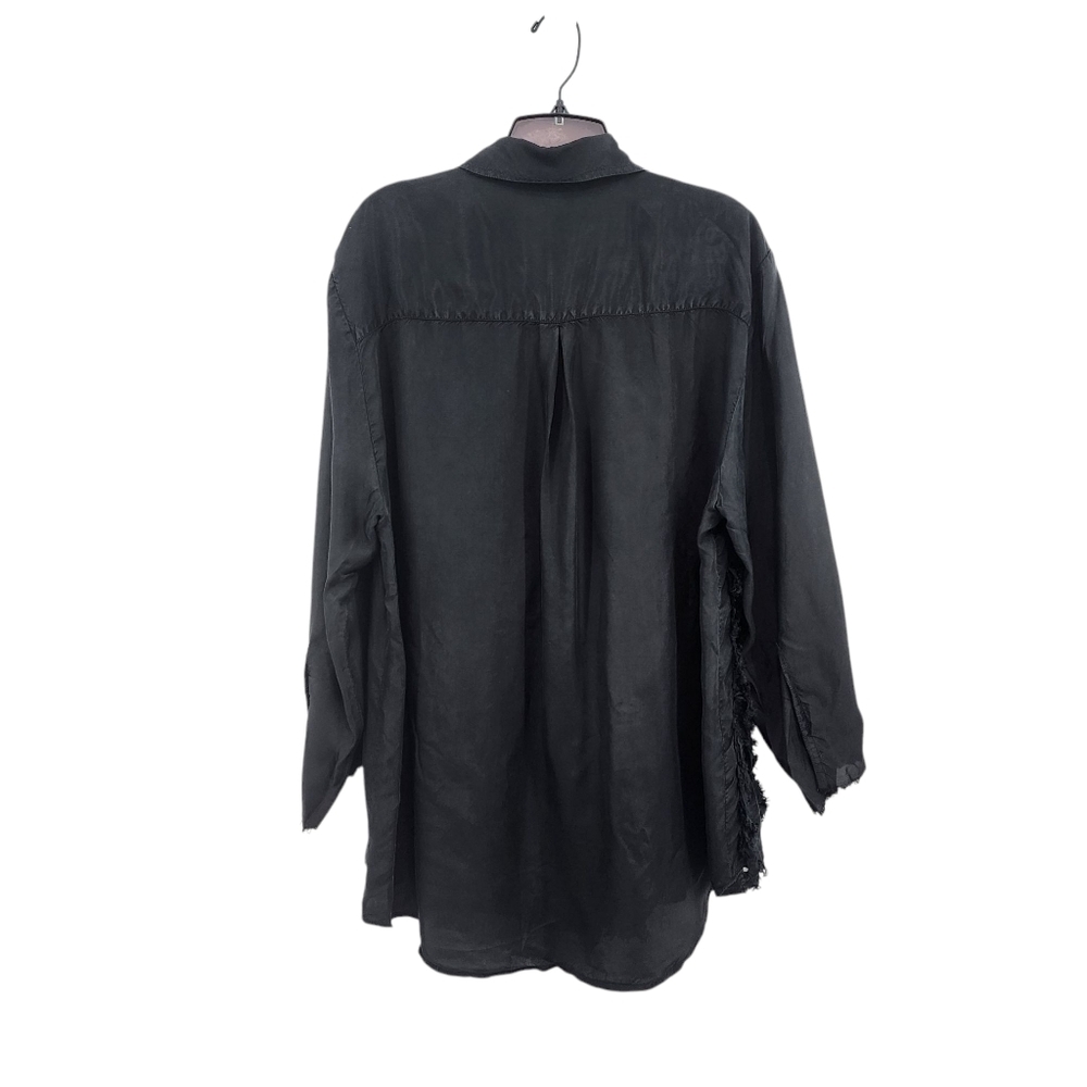 Women's Vintage Ruffle Button Front Long Sleeves Flowy Satin Shirt - Picture 5 of 6